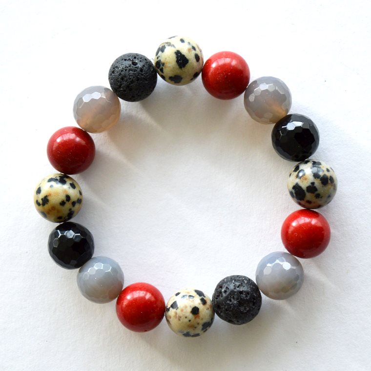 Armbånd  med miks af lava, koral, jaspis og agat